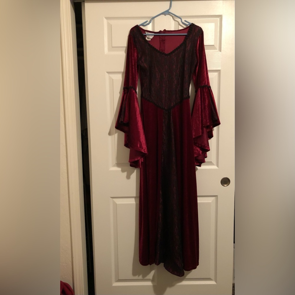 CHARADES Burgundy Crushed Velvet Costume Dress Size Medium